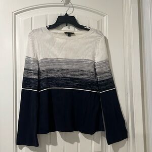 Ann Taylor Striped Boatneck Sweater Flare Sleeve gray/black size M